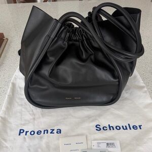 Proenza Schouler Rare XL Ruched Tote black calfskin leather.